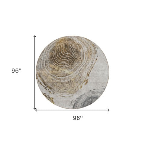 Homeroots 3' Beige Taupe And Gray Abstract Washable Area Rug - Versatile Indoor Outdoor Solution For Any Space 8' Round Polyester 582808