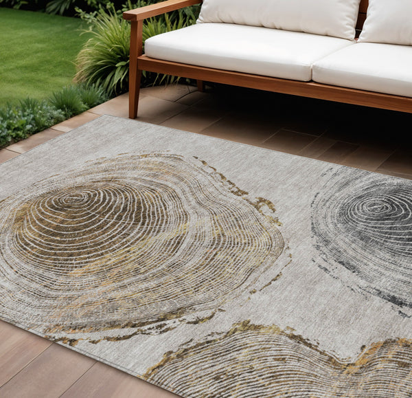 Homeroots 3' Beige Taupe And Gray Abstract Washable Area Rug - Versatile Indoor Outdoor Solution For Any Space 9' X 12' Polyester 582810