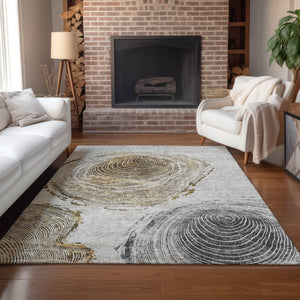 Homeroots 3' Beige Taupe And Gray Abstract Washable Area Rug - Versatile Indoor Outdoor Solution For Any Space 10' X 14' Polyester 582811