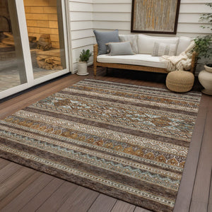 Homeroots 3' Chocolate And Gray Southwestern Indoor Outdoor Rug - Durable, Washable, Stylish For Any Space 3' X 5' Polyester 582812