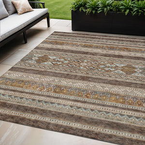 Homeroots 3' Chocolate And Gray Southwestern Indoor Outdoor Rug - Durable, Washable, Stylish For Any Space 5' X 8' Polyester 582813