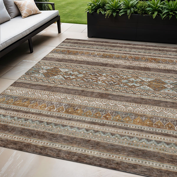 Homeroots 3' Chocolate And Gray Southwestern Indoor Outdoor Rug - Durable, Washable, Stylish For Any Space 5' X 8' Polyester 582813