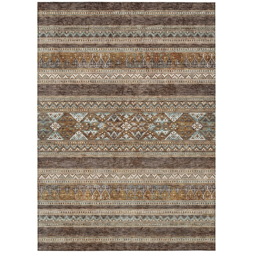 HomeRoots 5' Southwestern Chocolate and Gray Area Rug - Durable, Washable, Stylish for Indoor and Outdoor Use 5' X 8' 582813
