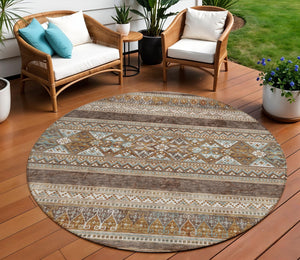 Homeroots 3' Chocolate And Gray Southwestern Indoor Outdoor Rug - Durable, Washable, Stylish For Any Space 8' Round Polyester 582814