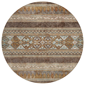 HomeRoots 5' Southwestern Chocolate and Gray Area Rug - Durable, Washable, Stylish for Indoor and Outdoor Use 8' Round 582814