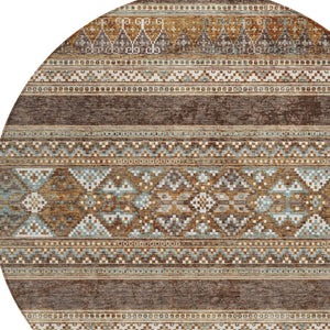 Homeroots 3' Chocolate And Gray Southwestern Indoor Outdoor Rug - Durable, Washable, Stylish For Any Space 8' Round Polyester 582814