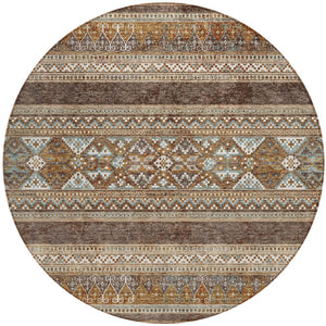 Homeroots 3' Chocolate And Gray Southwestern Indoor Outdoor Rug - Durable, Washable, Stylish For Any Space 8' Round Polyester 582814