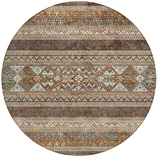 Homeroots 3' Chocolate And Gray Southwestern Indoor Outdoor Rug - Durable, Washable, Stylish For Any Space 8' Round Polyester 582814