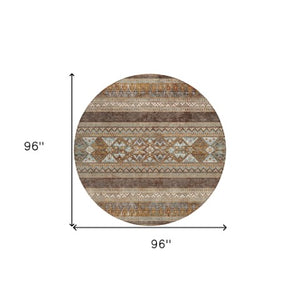 Homeroots 3' Chocolate And Gray Southwestern Indoor Outdoor Rug - Durable, Washable, Stylish For Any Space 8' Round Polyester 582814