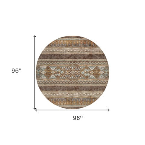 Homeroots 3' Chocolate And Gray Southwestern Indoor Outdoor Rug - Durable, Washable, Stylish For Any Space 8' Round Polyester 582814