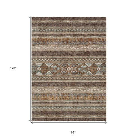 Homeroots 3' Chocolate And Gray Southwestern Indoor Outdoor Rug - Durable, Washable, Stylish For Any Space 8' X 10' Polyester 582815