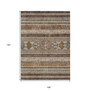 Homeroots 3' Chocolate And Gray Southwestern Indoor Outdoor Rug - Durable, Washable, Stylish For Any Space 9' X 12' Polyester 582816