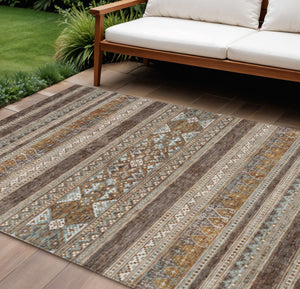 Homeroots 3' Chocolate And Gray Southwestern Indoor Outdoor Rug - Durable, Washable, Stylish For Any Space 9' X 12' Polyester 582816