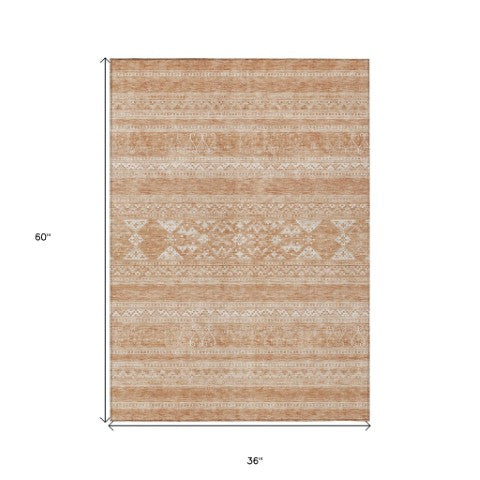 Homeroots 3' Chocolate And Gray Southwestern Indoor Outdoor Rug - Durable, Washable, Stylish For Any Space 3' X 5' Polyester 582818