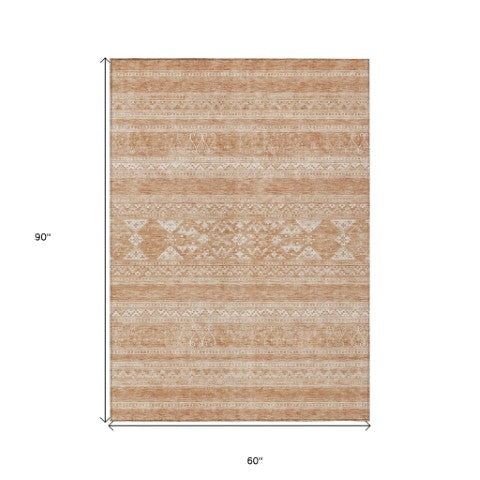 Homeroots 3' Chocolate And Gray Southwestern Indoor Outdoor Rug - Durable, Washable, Stylish For Any Space 5' X 8' Polyester 582819