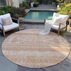 Homeroots 3' Chocolate And Gray Southwestern Indoor Outdoor Rug - Durable, Washable, Stylish For Any Space 8' Round Polyester 582820