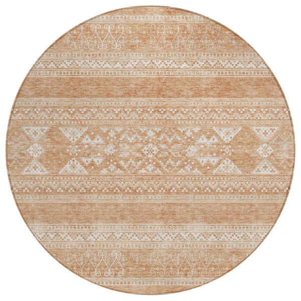 HomeRoots 5' Copper and Ivory Southwestern Indoor Outdoor Area Rug – Durable, Washable, Stylish & Versatile 8' Round 582820