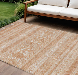 Homeroots 3' Chocolate And Gray Southwestern Indoor Outdoor Rug - Durable, Washable, Stylish For Any Space 8' X 10' Polyester 582821