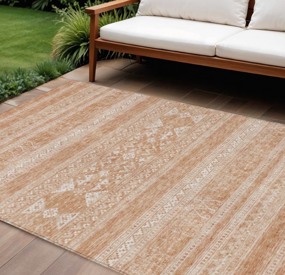 HomeRoots 9' Copper and Ivory Southwestern Area Rug - Stylish, Durable, Washable for Indoor and Outdoor Spaces 9' X 12' 582822