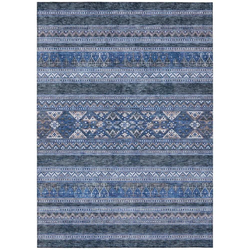 HomeRoots 5' Southwestern Washable Indoor/Outdoor Area Rug in Navy & Denim Blue for Versatile Decor 5' X 8' 582831
