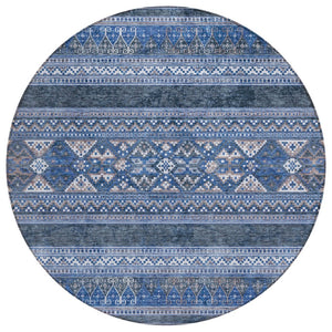 HomeRoots 5' Southwestern Washable Indoor/Outdoor Area Rug in Navy & Denim Blue for Versatile Decor 8' Round 582832