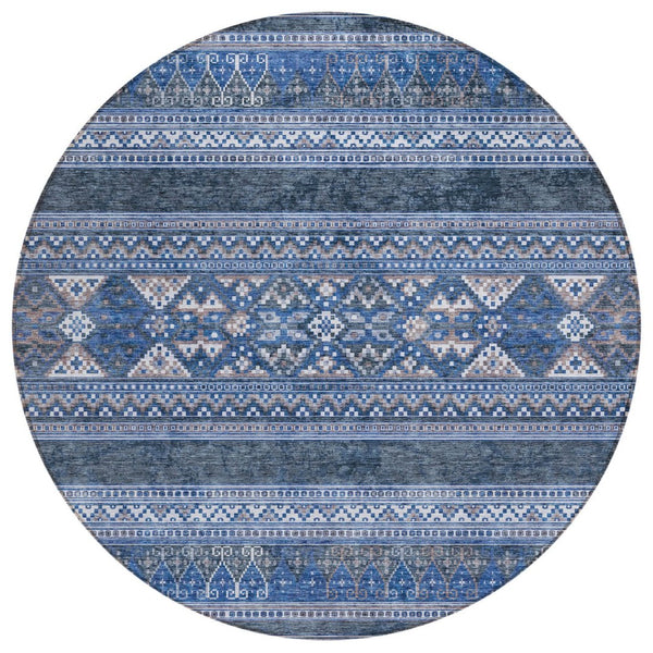HomeRoots 5' Southwestern Washable Indoor/Outdoor Area Rug in Navy & Denim Blue for Versatile Decor 8' Round 582832