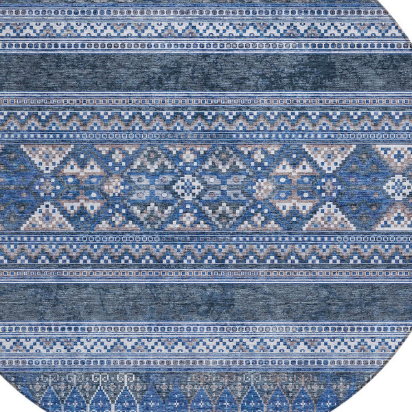 Homeroots 3' Chocolate And Gray Southwestern Indoor Outdoor Rug - Durable, Washable, Stylish For Any Space 8' Round Polyester 582832