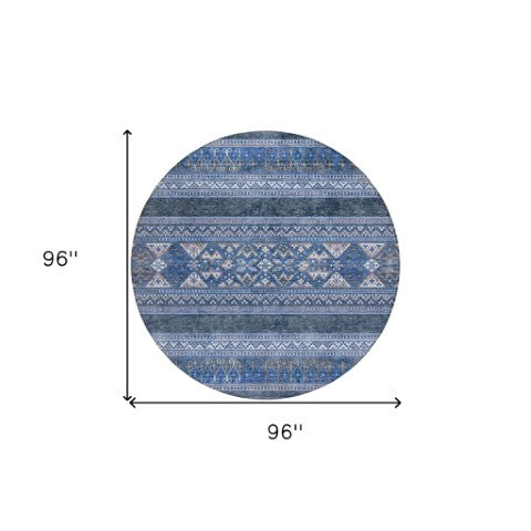 Homeroots 3' Chocolate And Gray Southwestern Indoor Outdoor Rug - Durable, Washable, Stylish For Any Space 8' Round Polyester 582832