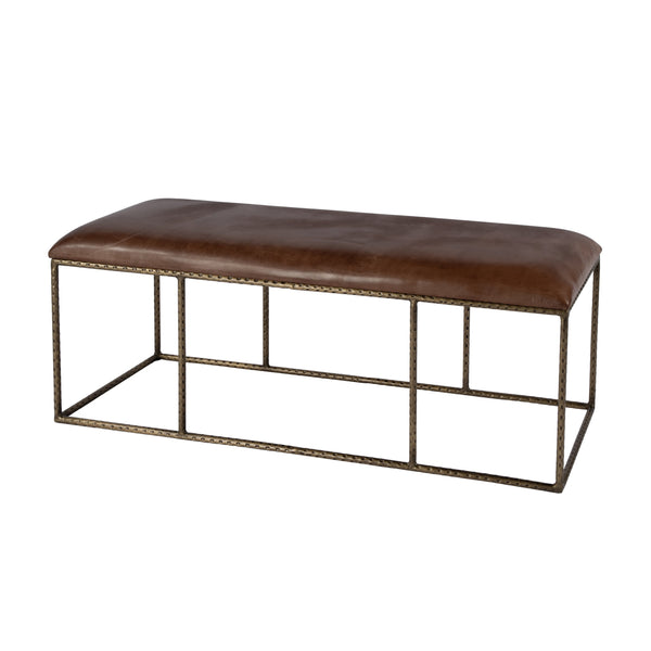 Butler Specialty Lloyd Backless Upholstered Bench - Luxurious Leather And Artisan Iron Design For Modern Living Spaces Brown,Gold Iron,Leather 5828344-butler