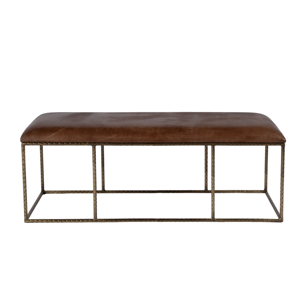 Butler Specialty Lloyd Backless Upholstered Bench - Luxurious Leather And Artisan Iron Design For Modern Living Spaces Brown,Gold Iron,Leather 5828344-butler