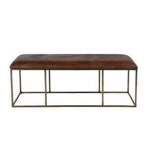 Butler Specialty Lloyd Backless Upholstered Bench - Luxurious Leather And Artisan Iron Design For Modern Living Spaces Brown,Gold Iron,Leather 5828344-butler