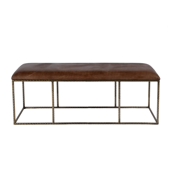 Butler Specialty Lloyd Backless Upholstered Bench - Luxurious Leather And Artisan Iron Design For Modern Living Spaces Brown,Gold Iron,Leather 5828344-butler