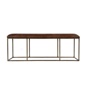 Butler Specialty Lloyd Backless Upholstered Bench - Luxurious Leather And Artisan Iron Design For Modern Living Spaces Brown,Gold Iron,Leather 5828344-butler