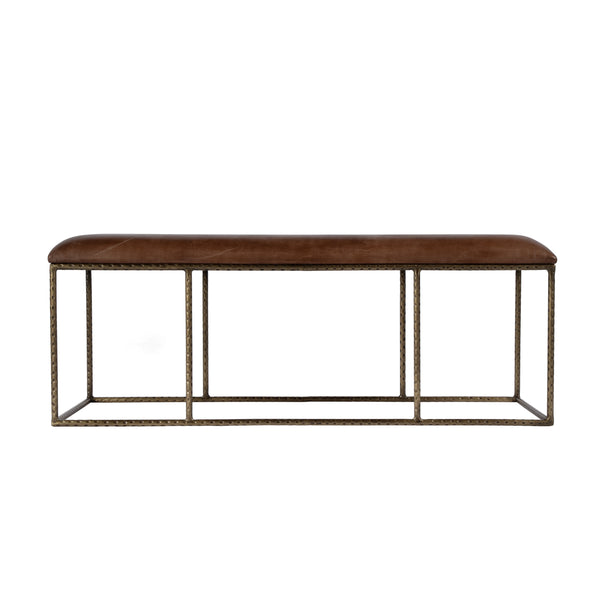 Butler Specialty Lloyd Backless Upholstered Bench - Luxurious Leather And Artisan Iron Design For Modern Living Spaces Brown,Gold Iron,Leather 5828344-butler