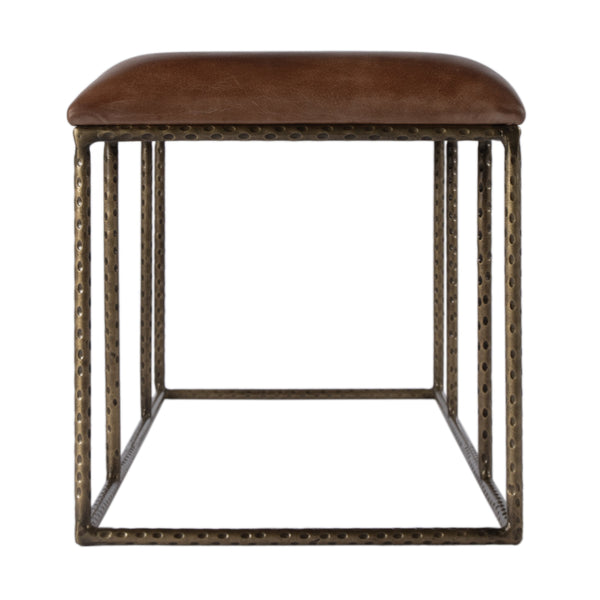 Butler Specialty Lloyd Backless Upholstered Bench - Luxurious Leather And Artisan Iron Design For Modern Living Spaces Brown,Gold Iron,Leather 5828344-butler