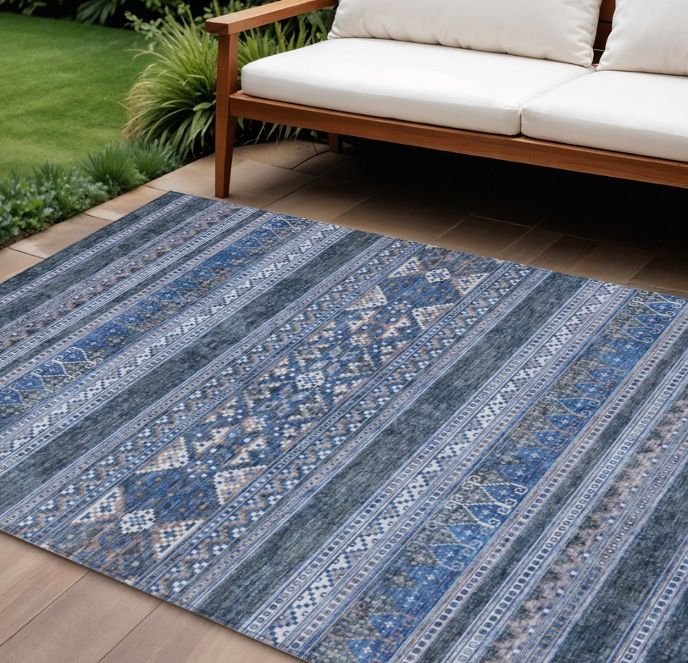 HomeRoots 9' Navy and Denim Blue Southwestern Area Rug - Durable, Washable, Indoor/Outdoor Accent for Any Space 9' X 12' 582834