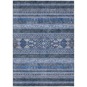 HomeRoots 5' Southwestern Washable Indoor/Outdoor Area Rug in Navy & Denim Blue for Versatile Decor 10' X 14' 582835