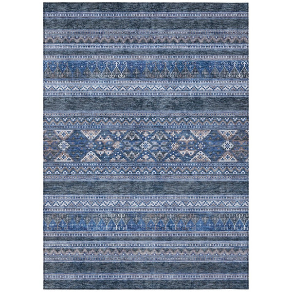 HomeRoots 5' Southwestern Washable Indoor/Outdoor Area Rug in Navy & Denim Blue for Versatile Decor 10' X 14' 582835
