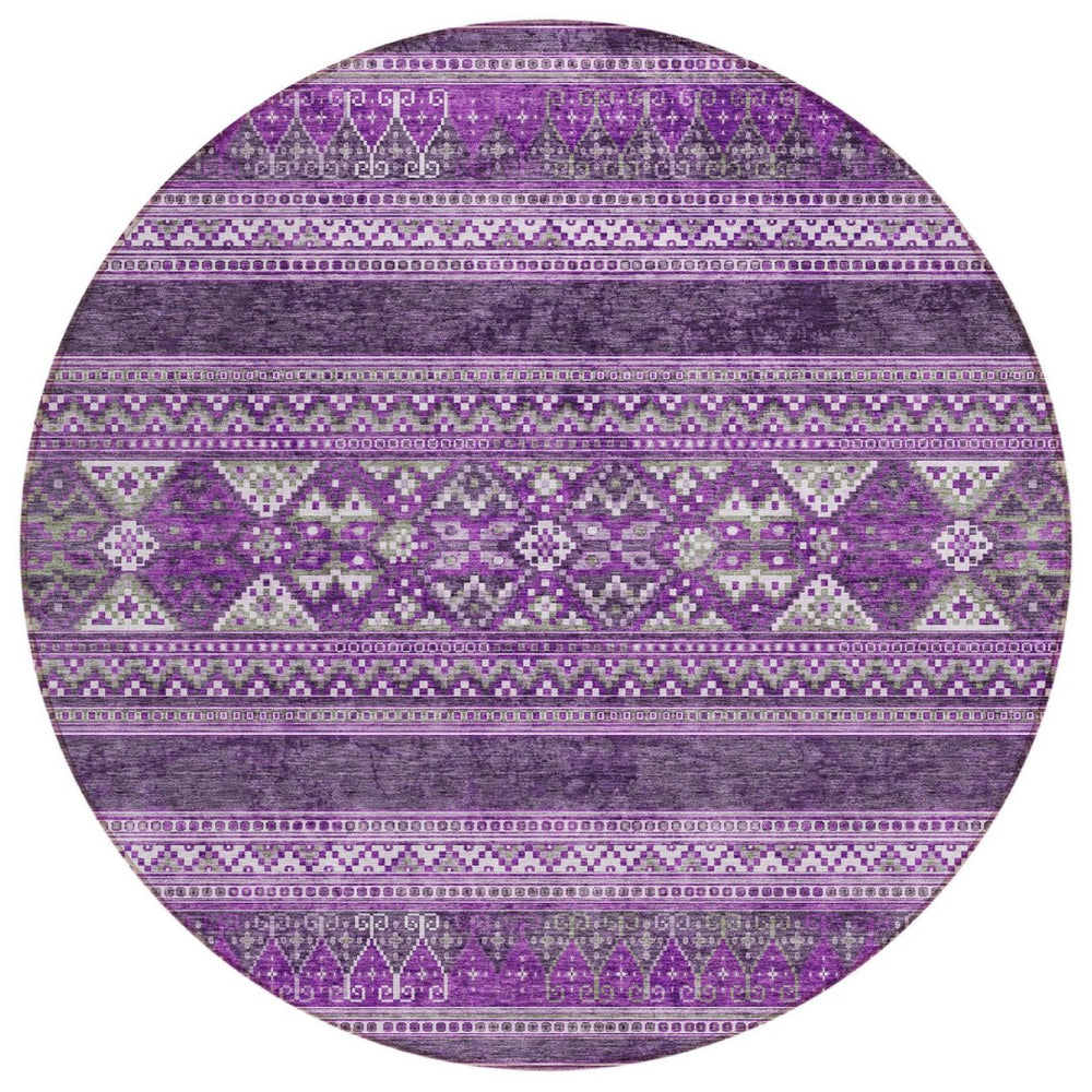 HomeRoots 5' Bold Southwestern Purple Eggplant and Gray Indoor Outdoor Area Rug for Versatile Living Spaces 8' Round 582844