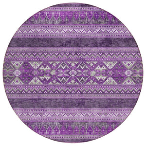 HomeRoots 5' Bold Southwestern Purple Eggplant and Gray Indoor Outdoor Area Rug for Versatile Living Spaces 8' Round 582844