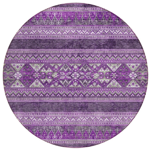 HomeRoots 5' Bold Southwestern Purple Eggplant and Gray Indoor Outdoor Area Rug for Versatile Living Spaces 8' Round 582844