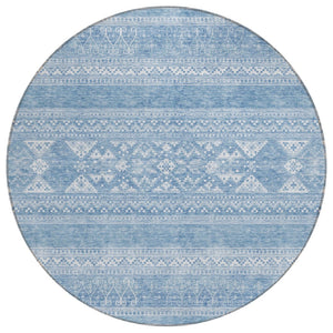HomeRoots 5' Sky Blue and Ivory Southwestern Area Rug – Durable, Washable, Stylish for Indoor and Outdoor Use 8' Round 582850