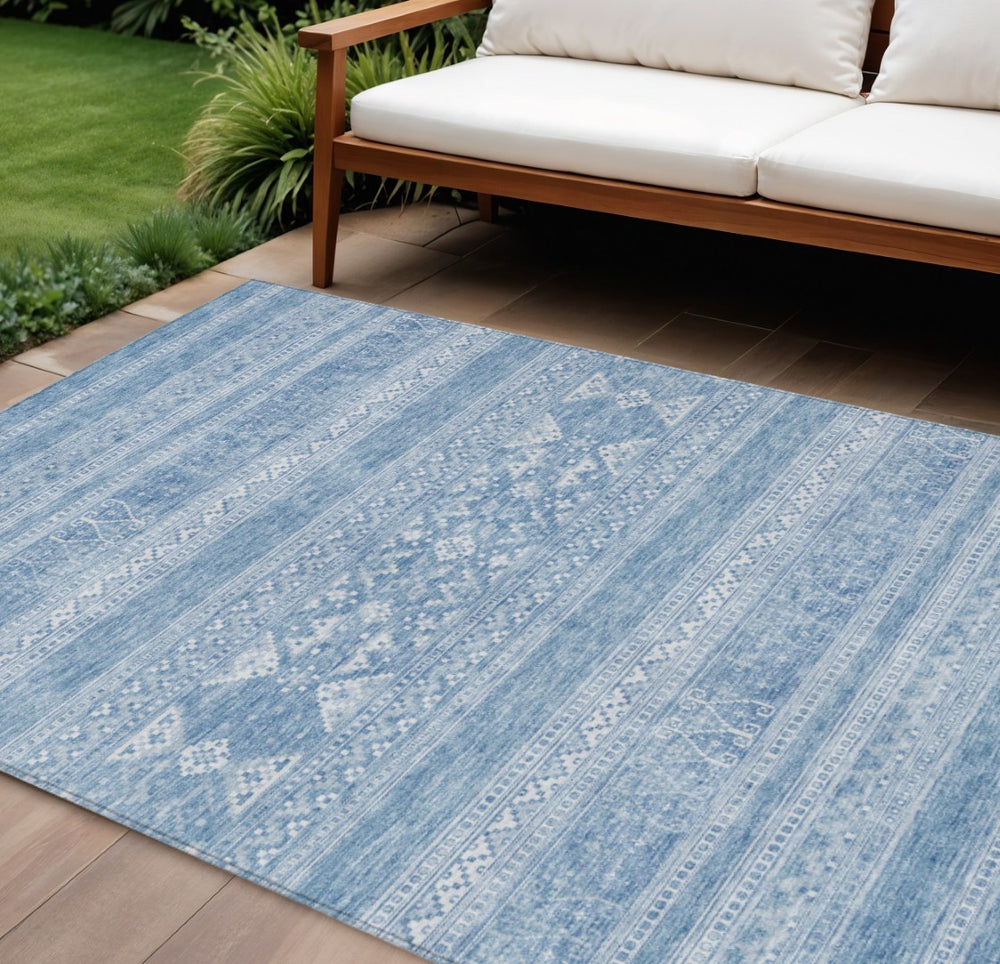 HomeRoots 9' Sky Blue and Ivory Southwestern Area Rug - Durable, Washable Design for Indoor and Outdoor Spaces 9' X 12' 582852