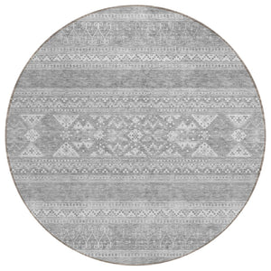 HomeRoots 5' Stylish Southwestern Washable Area Rug – Versatile Indoor/Outdoor Design in Silver Gray & Ivory 8' Round 582856