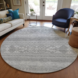Homeroots 3' Chocolate And Gray Southwestern Indoor Outdoor Rug - Durable, Washable, Stylish For Any Space 8' Round Polyester 582856