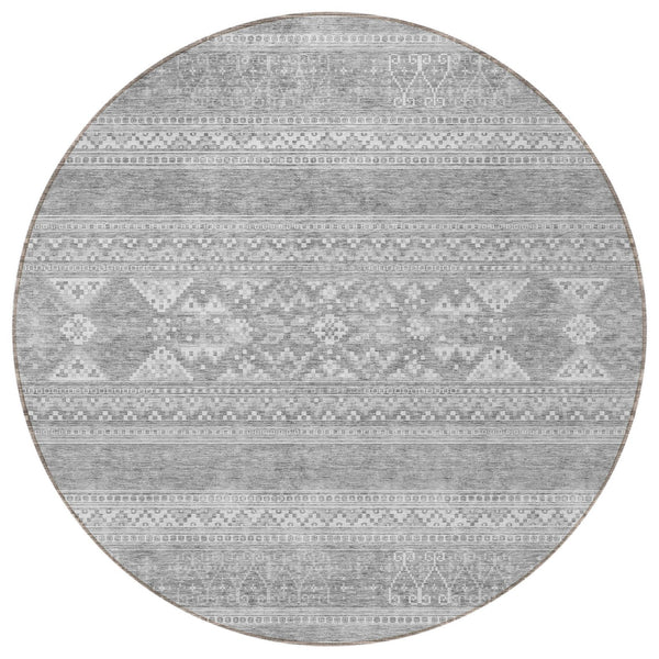 Homeroots 3' Chocolate And Gray Southwestern Indoor Outdoor Rug - Durable, Washable, Stylish For Any Space 8' Round Polyester 582856