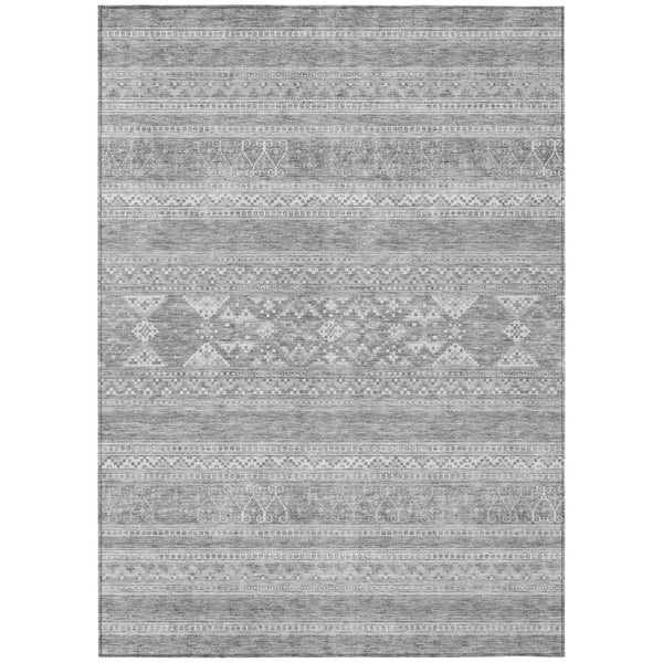 HomeRoots 5' Stylish Southwestern Washable Area Rug – Versatile Indoor/Outdoor Design in Silver Gray & Ivory 10' X 14' 582859