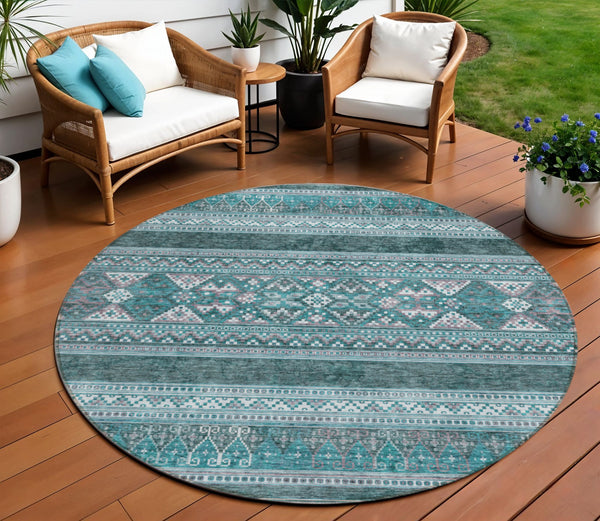 Homeroots 3' Chocolate And Gray Southwestern Indoor Outdoor Rug - Durable, Washable, Stylish For Any Space 8' Round Polyester 582862