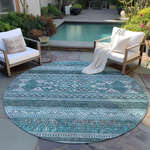 Homeroots 3' Chocolate And Gray Southwestern Indoor Outdoor Rug - Durable, Washable, Stylish For Any Space 8' Round Polyester 582862