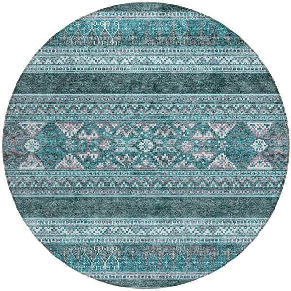 Homeroots 3' Chocolate And Gray Southwestern Indoor Outdoor Rug - Durable, Washable, Stylish For Any Space 8' Round Polyester 582862